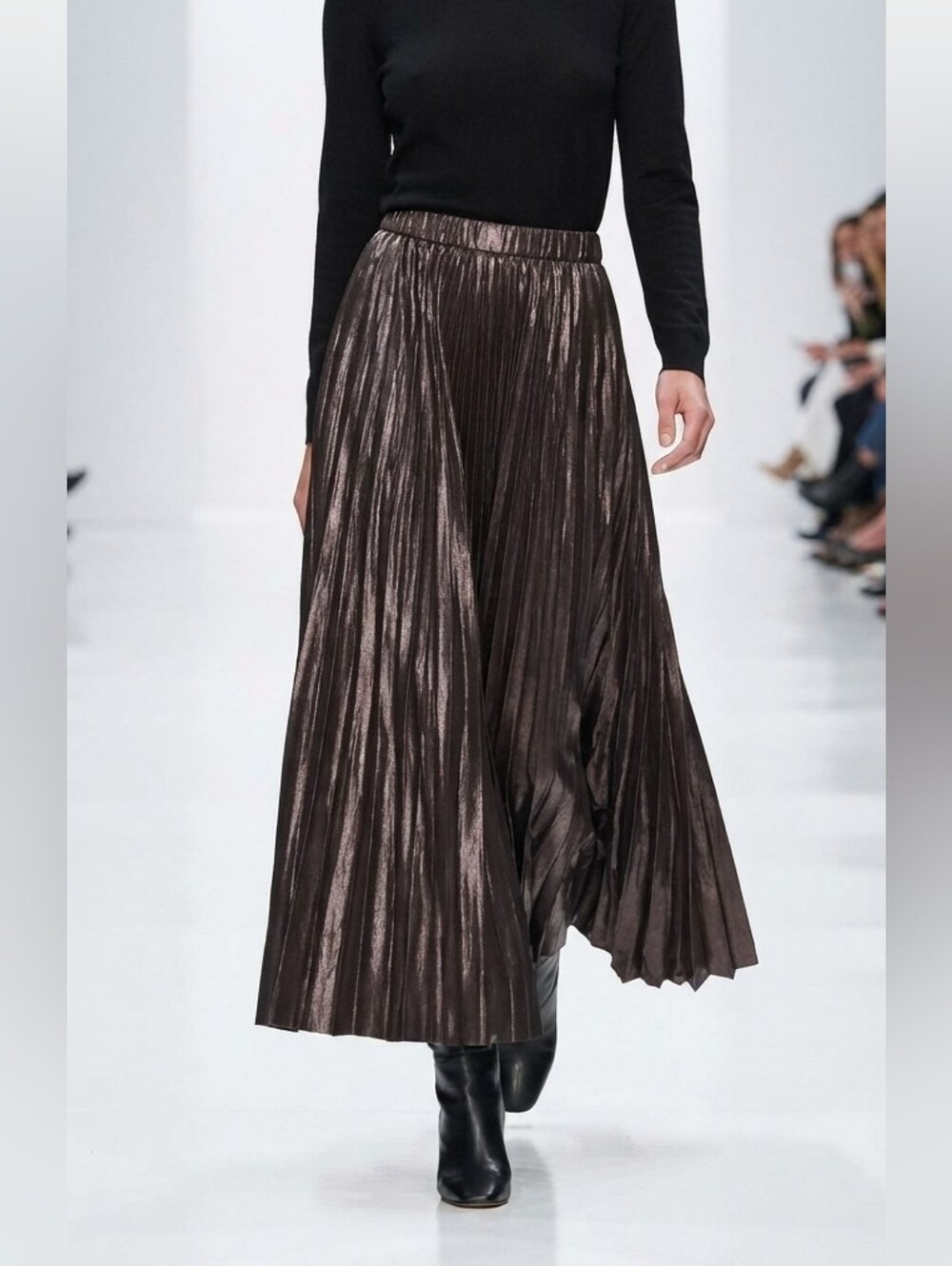 Angela Mele Milano Made in Italy Pleated Maxi Skirt Brown L/XL Retro Chic Glam